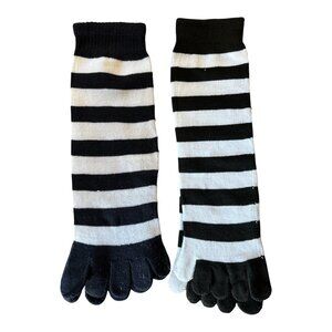 Two (2) Pair Women's Toe Socks Black White Blue